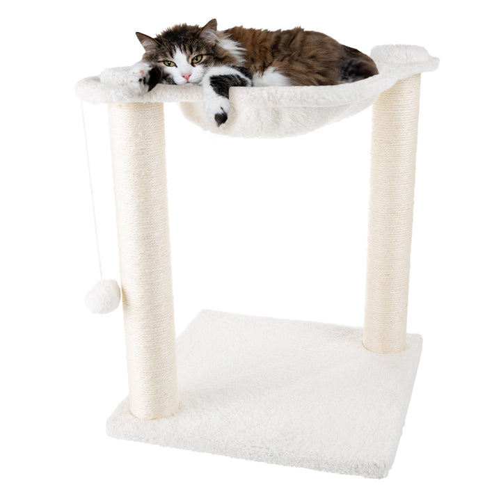 Cat Tree and Scratcher- Two Sisal Scratching Posts, Hammock Style Lounging Bed and Interactive Hanging Toy for Cats and Image 5