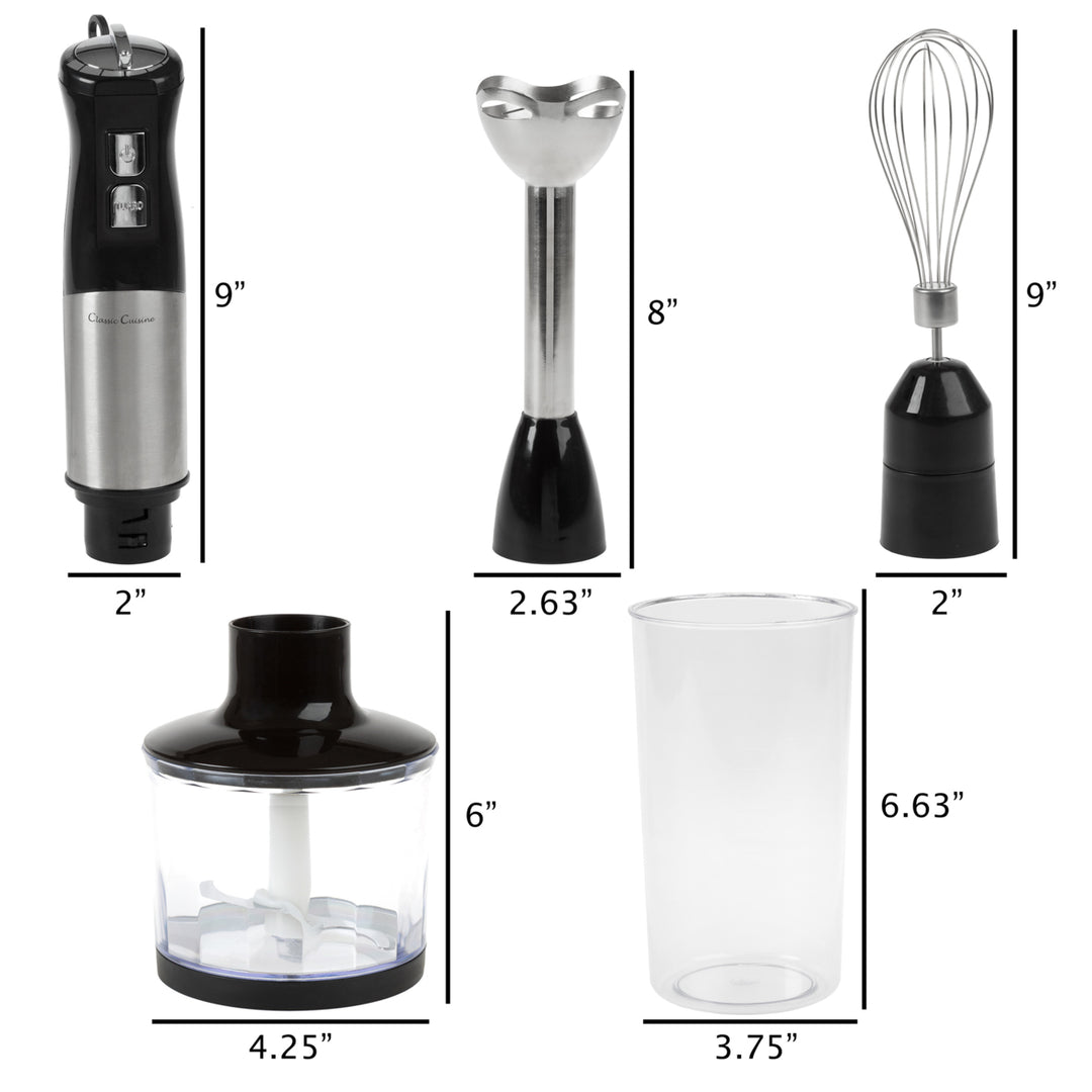 Classic Cuisine 4-in-1 Immersion Blender Set Stainless Steel 6 Speeds Whisk Chopper Image 3