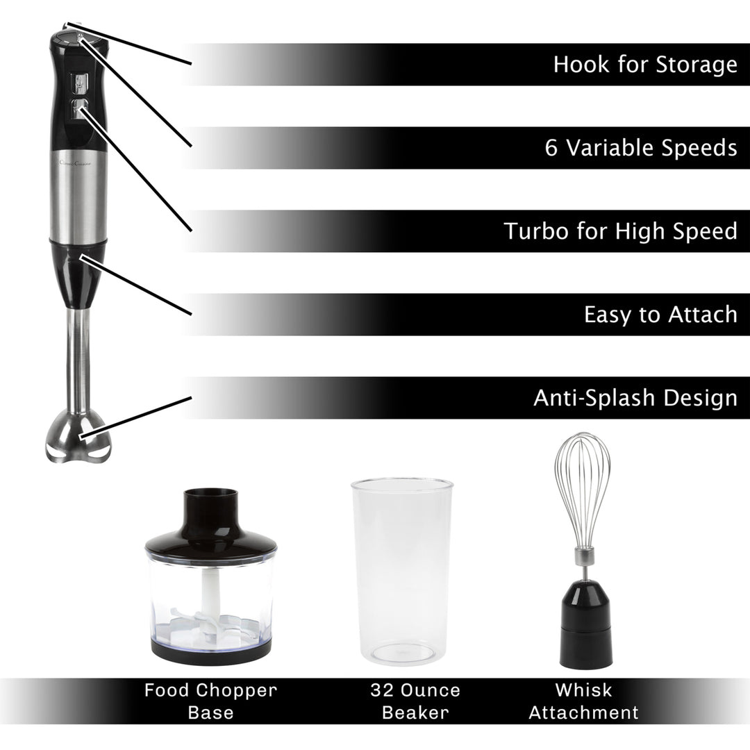 Classic Cuisine 4-in-1 Immersion Blender Set Stainless Steel 6 Speeds Whisk Chopper Image 4