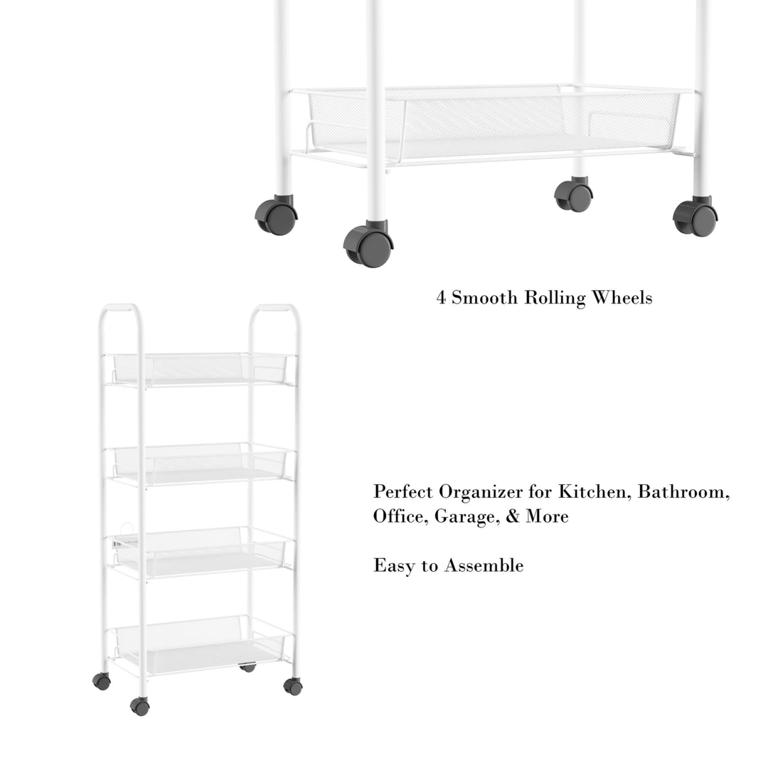 4-Tier Rolling Storage Cart Metal Utility Organizer Slim Space Saver 10.5" Wide Image 4