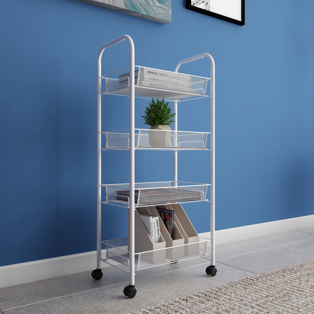 4-Tier Rolling Storage Cart Metal Utility Organizer Slim Space Saver 10.5" Wide Image 6