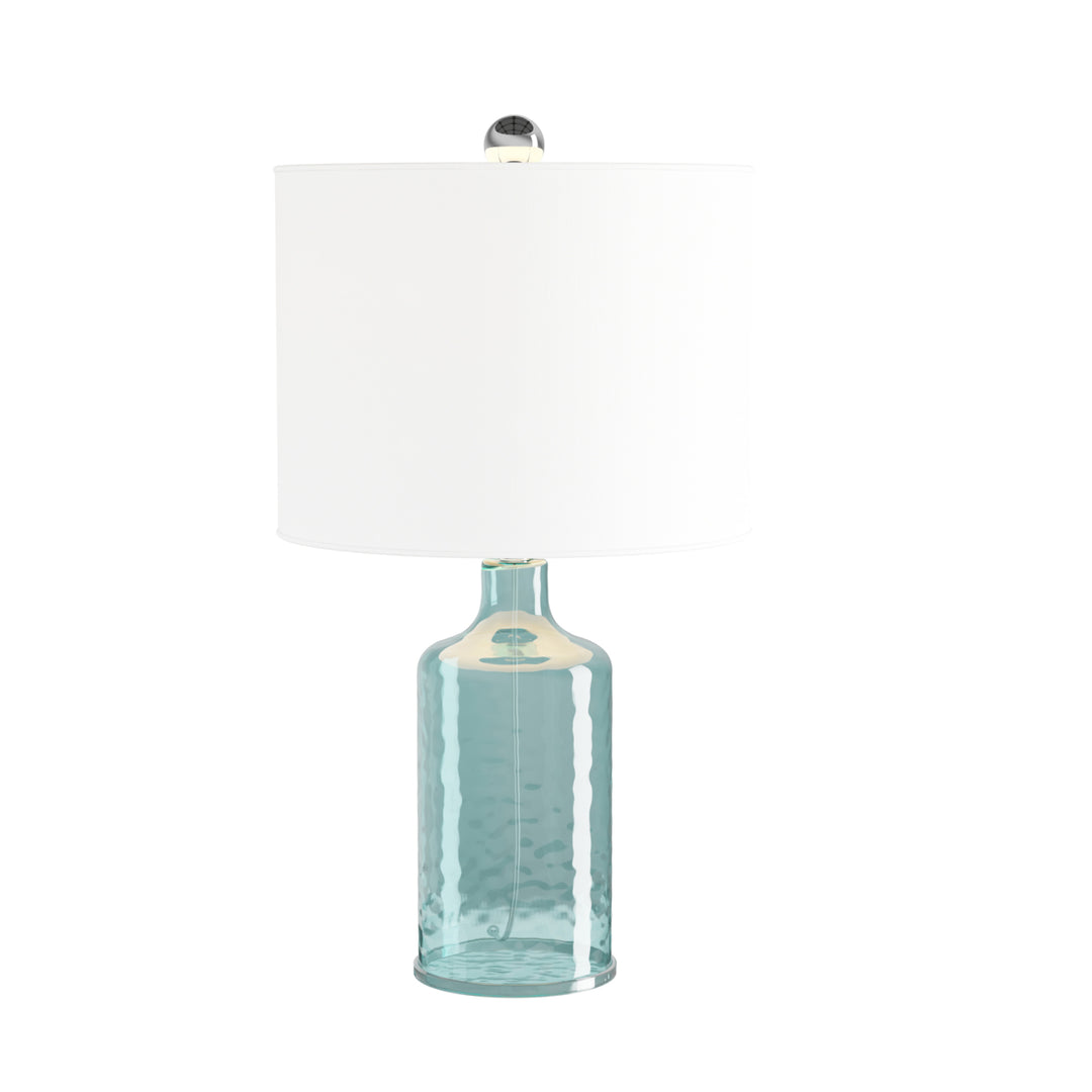 Blue Glass Lamp-Open Base Table Light, LED Bulb and Shade-Modern Decorative Lighting for Coastal, Nautical, Rustic Image 3