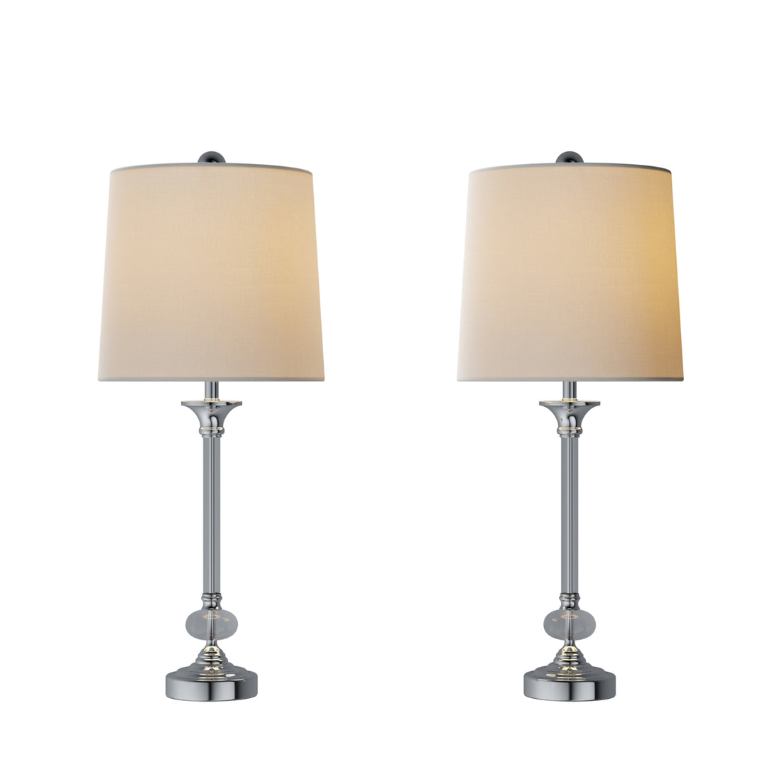 Crystal Lamps-Set of 2 Faceted Shiny Silver Lighting-Comes With 2 Matching Table Lamps-Elegant, Modern Accent Lights Image 3