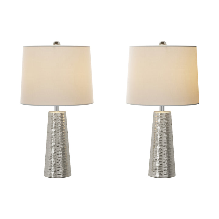 Table Lamps- Set of 2 Hammered Flared Drum Shaped Lights, Bulbs, Shades Included-Modern Rustic Style Accent Pieces Image 3