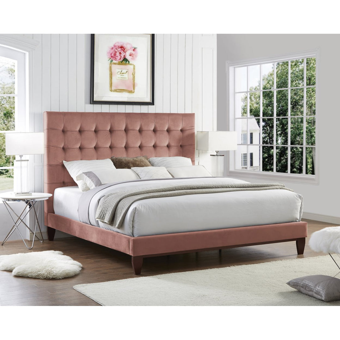 Fabrizio Velvet Tufted Platform Bedframe King Queen Full Twin Modern Upholstered Image 1