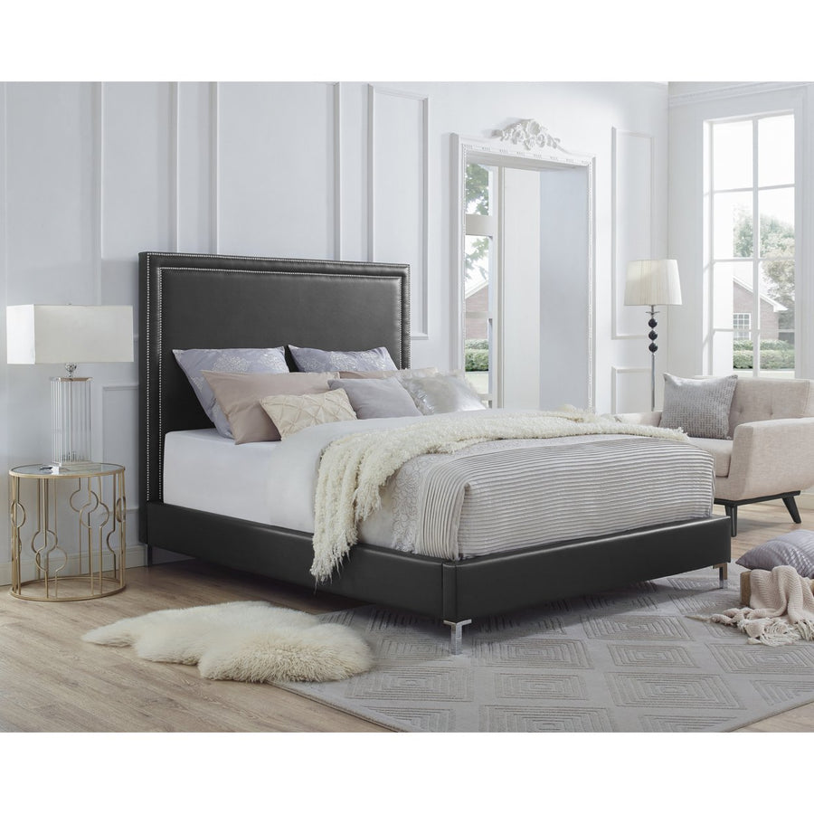Valentina Leather PU Platform Bedframe-Nailhead Trim-King- Queen- Full- Twin Size-Inspired Home Image 1