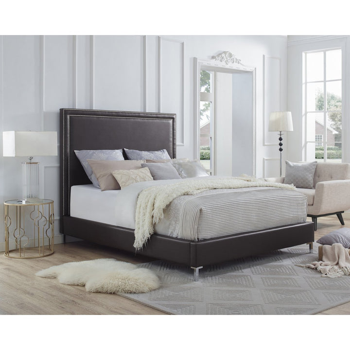 Valentina Leather PU Platform Bedframe-Nailhead Trim-King- Queen- Full- Twin Size-Inspired Home Image 2