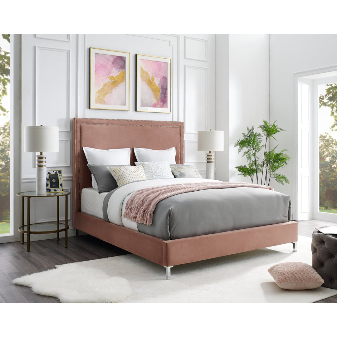 Valentina Velvet Platform Bedframe King Queen Full Twin Nailhead Trim Image 1