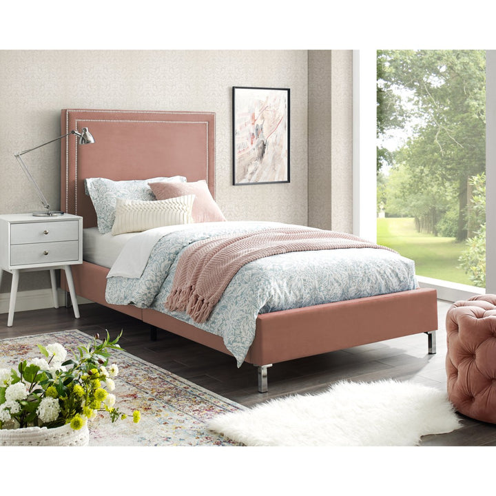 Valentina Velvet Platform Bedframe King Queen Full Twin Nailhead Trim Image 1