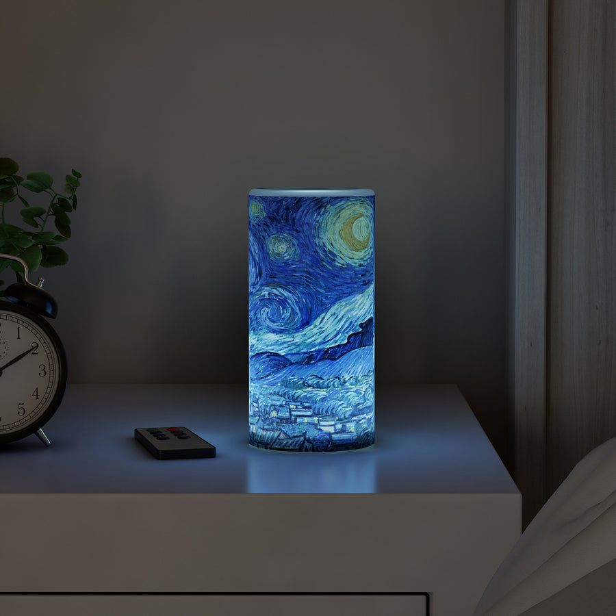 Van Gogh Starry Night LED Candle Remote Control Vanilla Scented 6 Inch Flameless Image 1