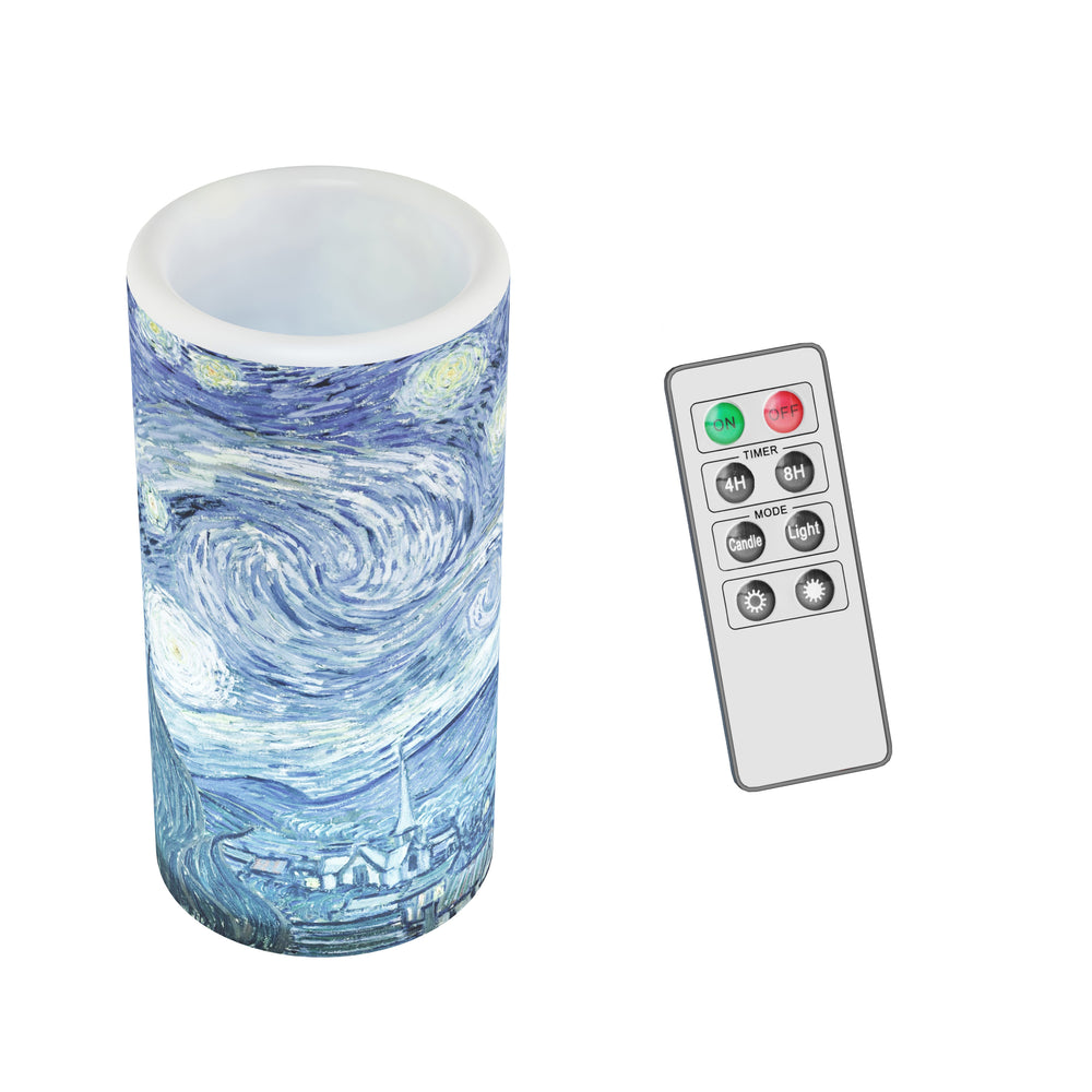 Van Gogh Starry Night LED Candle Remote Control Vanilla Scented 6 Inch Flameless Image 2