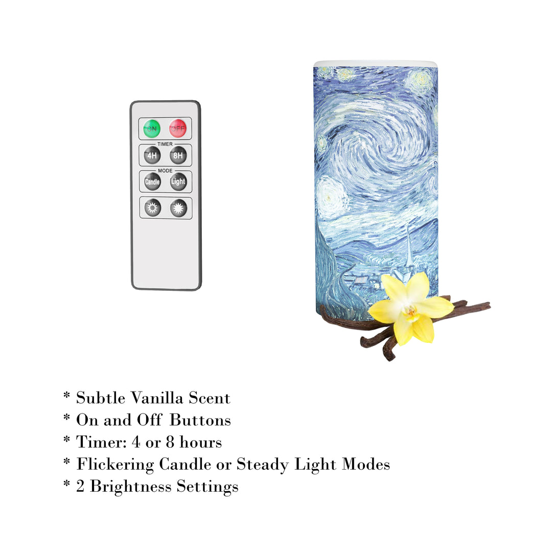 Van Gogh Starry Night LED Candle Remote Control Vanilla Scented 6 Inch Flameless Image 4