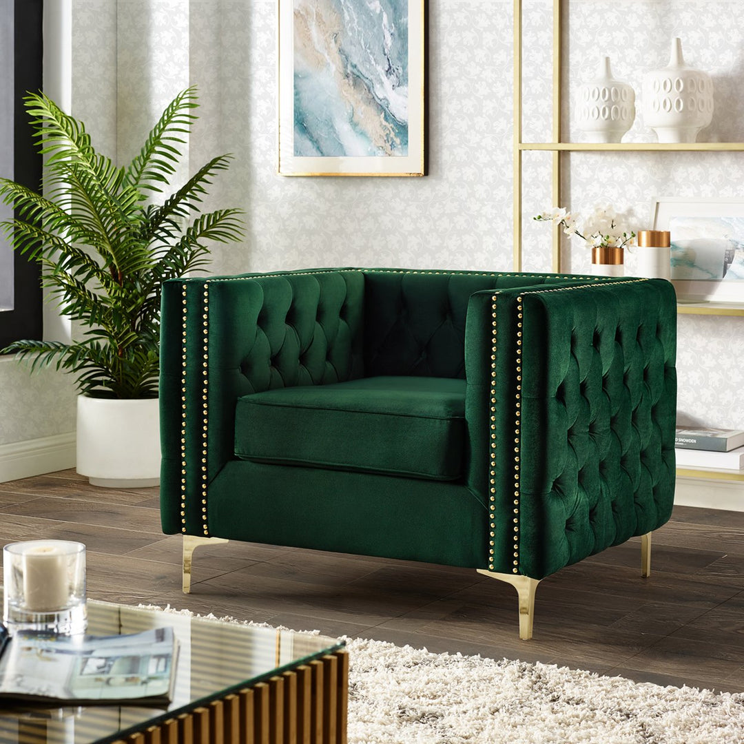 Alison Velvet Club Chair or Sofa-Button Tufted-Nailhead Trim-Inspired Home Image 8