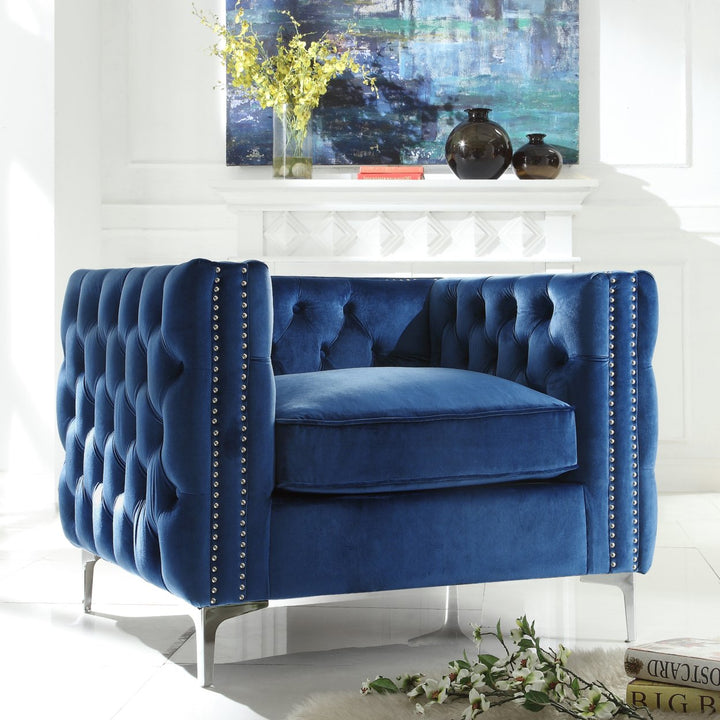 Alison Velvet Club Chair or Sofa-Button Tufted-Nailhead Trim-Inspired Home Image 3