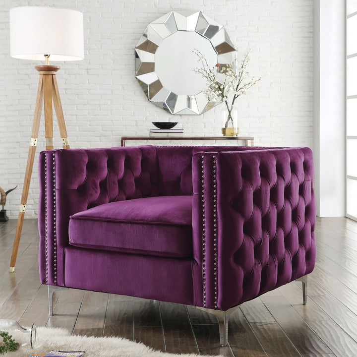 Alison Velvet Club Chair or Sofa-Button Tufted-Nailhead Trim-Inspired Home Image 4