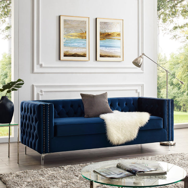 Alison Velvet Club Chair or Sofa-Button Tufted-Nailhead Trim-Inspired Home Image 6