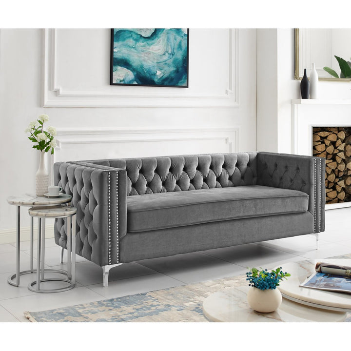 Alison Velvet Club Chair or Sofa-Button Tufted-Nailhead Trim-Inspired Home Image 5