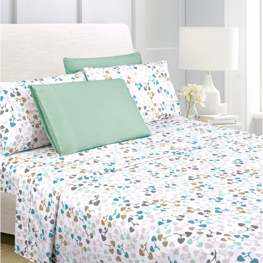 American Home Collection Ultra Soft 4-6 Piece Heart Leaf Romance Printed Bed Sheet Set Image 1