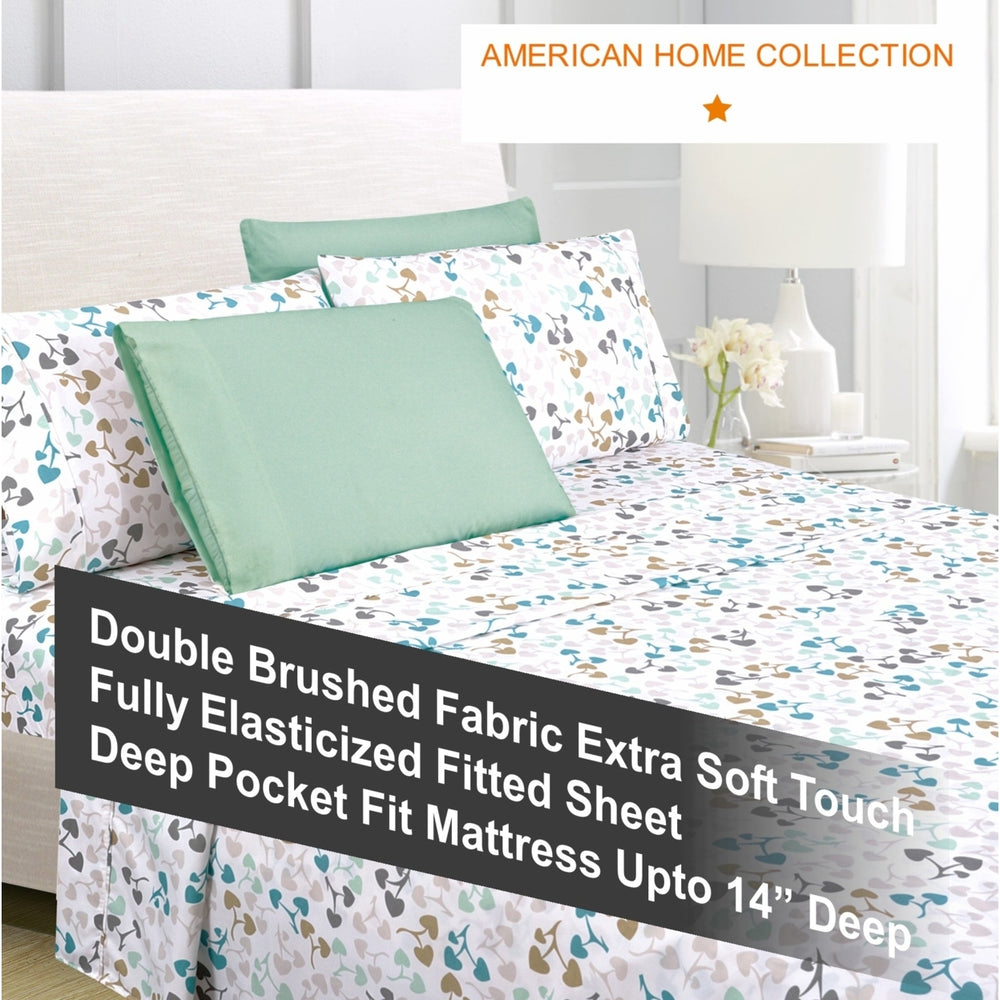 American Home Collection Ultra Soft 4-6 Piece Heart Leaf Romance Printed Bed Sheet Set Image 2