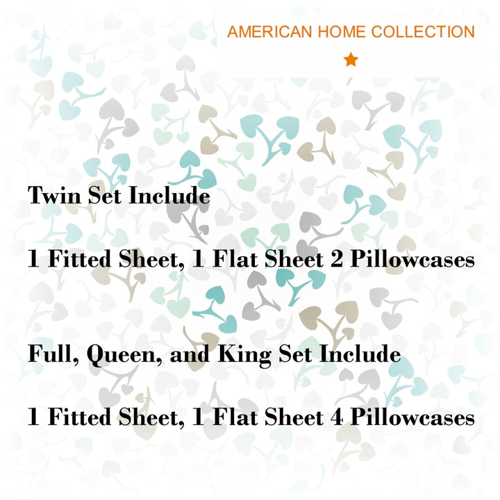 American Home Collection Ultra Soft 4-6 Piece Heart Leaf Romance Printed Bed Sheet Set Image 3
