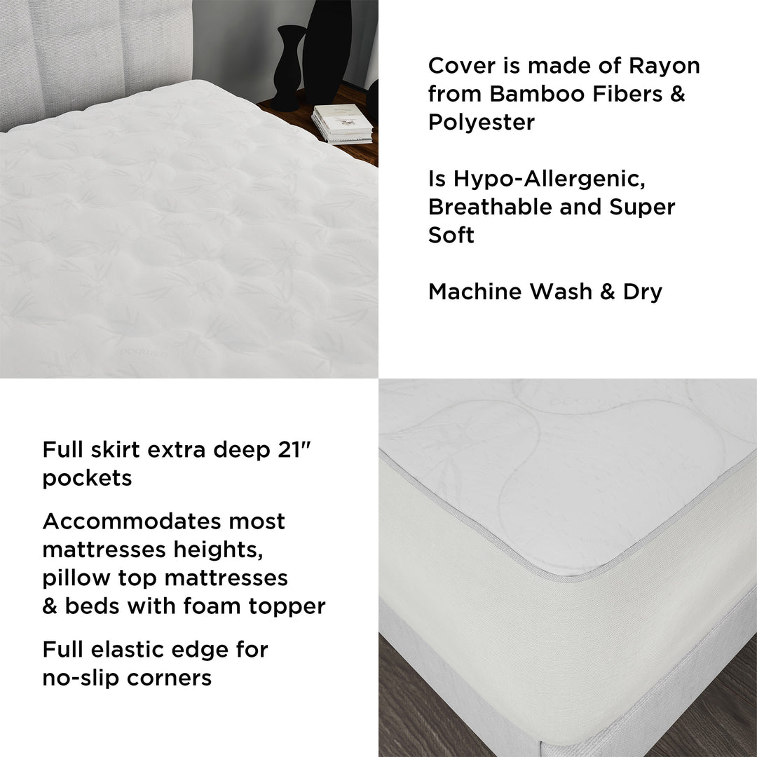 Mattress Cover-Made From Hypo-Allergenic Bamboo Fiber Rayon- Skirted Bed Protector, Breathable Pad with Fitted No Slip Image 2