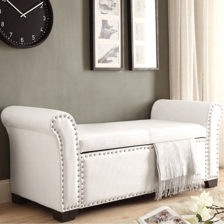 Inna PU Leather Storage Ottoman-Nailhead Trim-Modern and Functional by Inspired Home Image 4