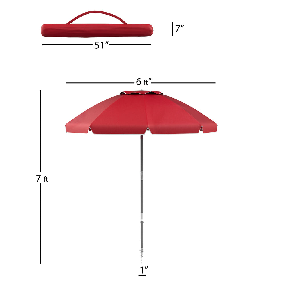 Beach Umbrella Portable 7ft 360-Degree Tilt UPF 50+ with Carry Case Sand Anchor Image 2