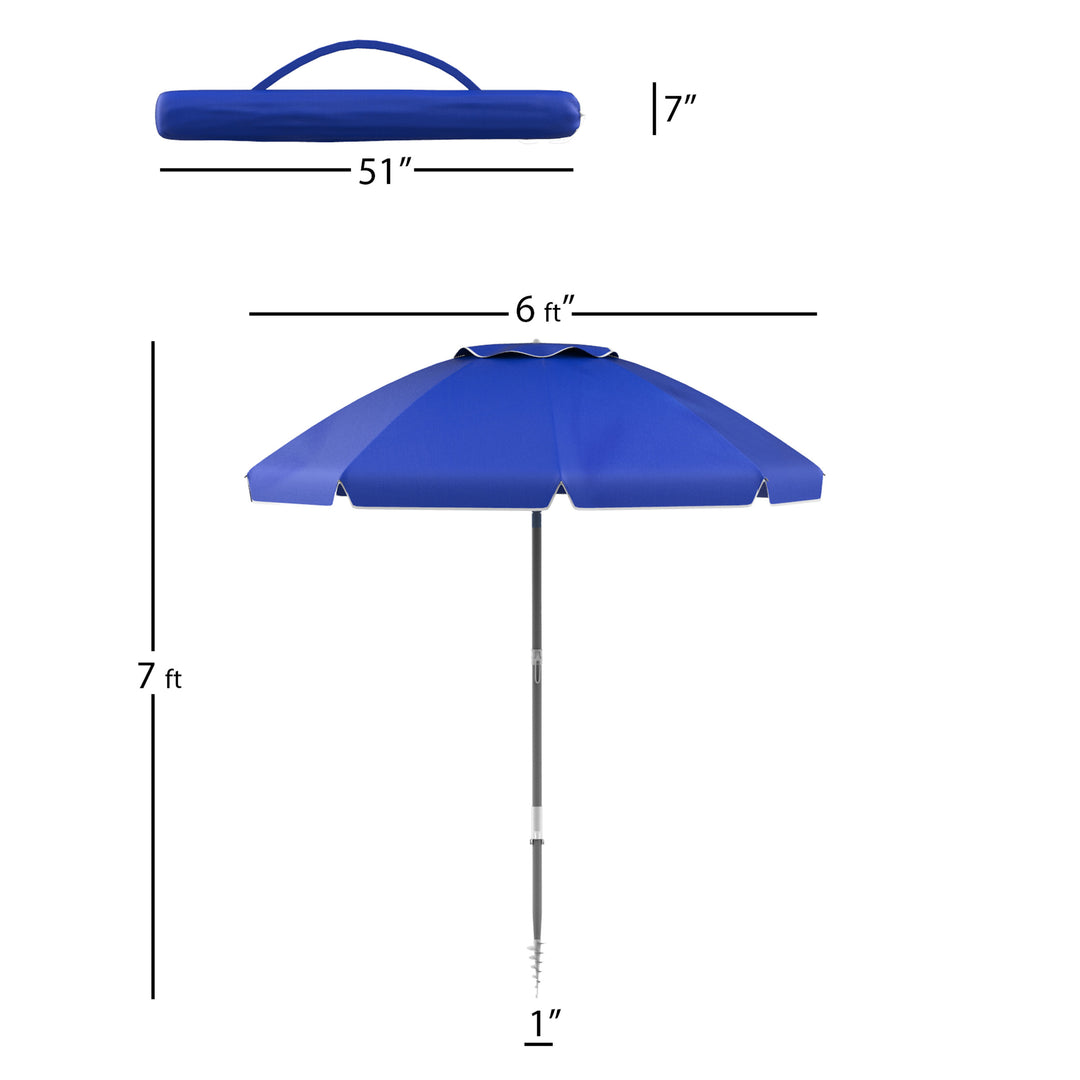 Blue Sun and Shade Beach Umbrella Portable Carry Case 7 Ft High 6 Ft Diameter 360 Degree Tilt Canopy Image 2