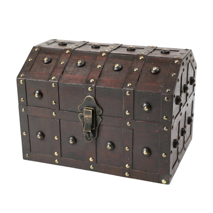 Black Vintage Caribbean Pirate Chest with Decorative Nailed Design Image 1