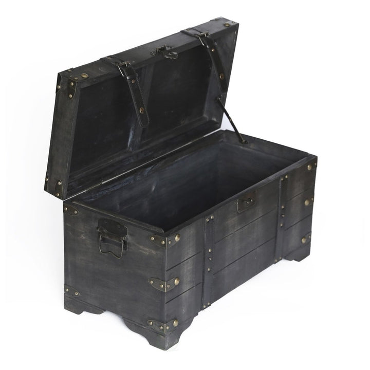 Vintiquewise Distressed Black Wooden Storage Trunk Medium 25.5x12x13.75 Inches Image 3