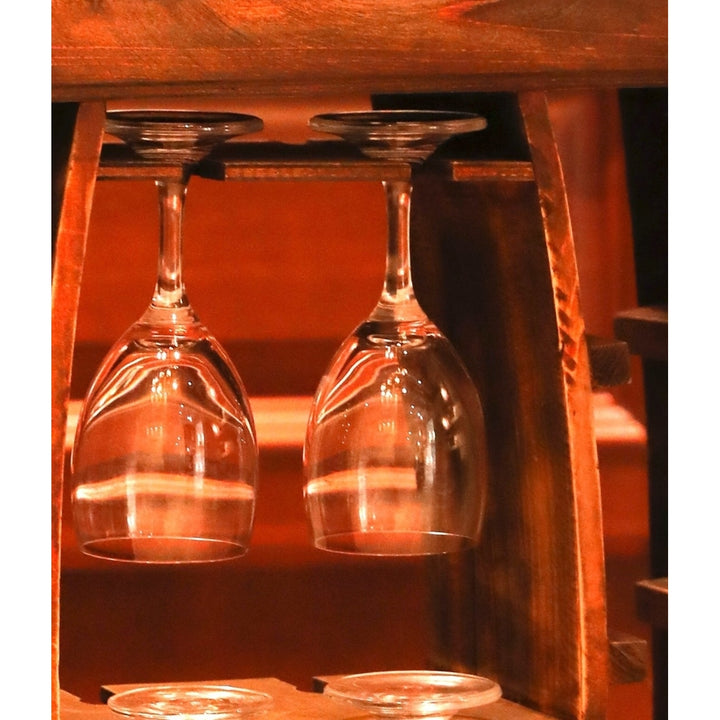 Rustic Wooden Wine Rack with Glass Holder-8 Bottle Decorative Wine Holder Image 4