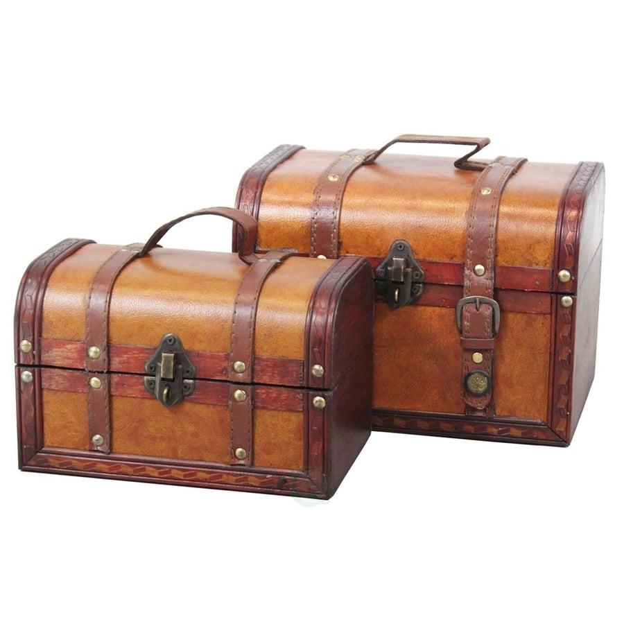 Decorative Leather Treasure Box Set Large Medium Antique Style Storage Trunks Image 1