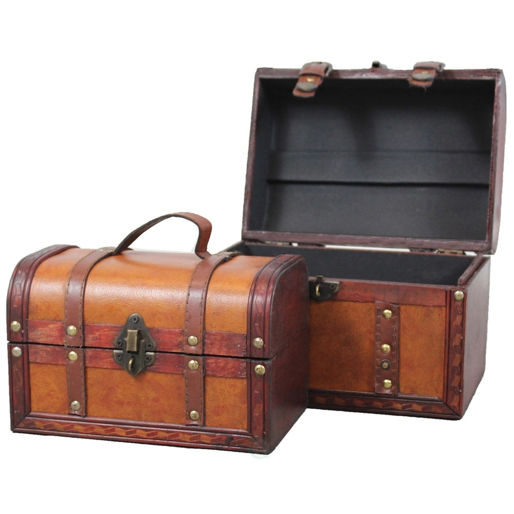 Decorative Leather Treasure Box Set Large Medium Antique Style Storage Trunks Image 2