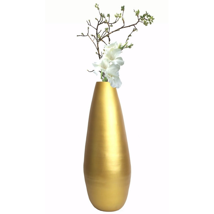 31.5" Spun Bamboo Tall Floor Vase - Sleek Metallic Finish, Elegant Home Decoration, Modern Accent Piece, Living Room Image 1