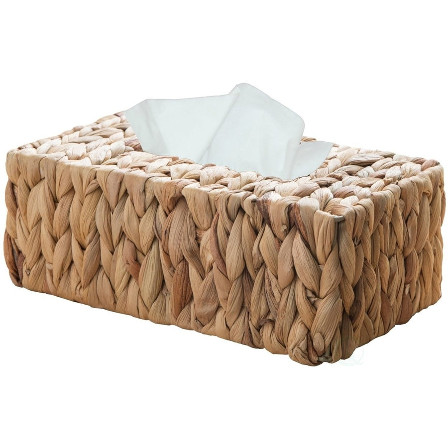 Wicker Tissue Box Cover Water Hyacinth Rectangle 10x6x4 Natural Image 1