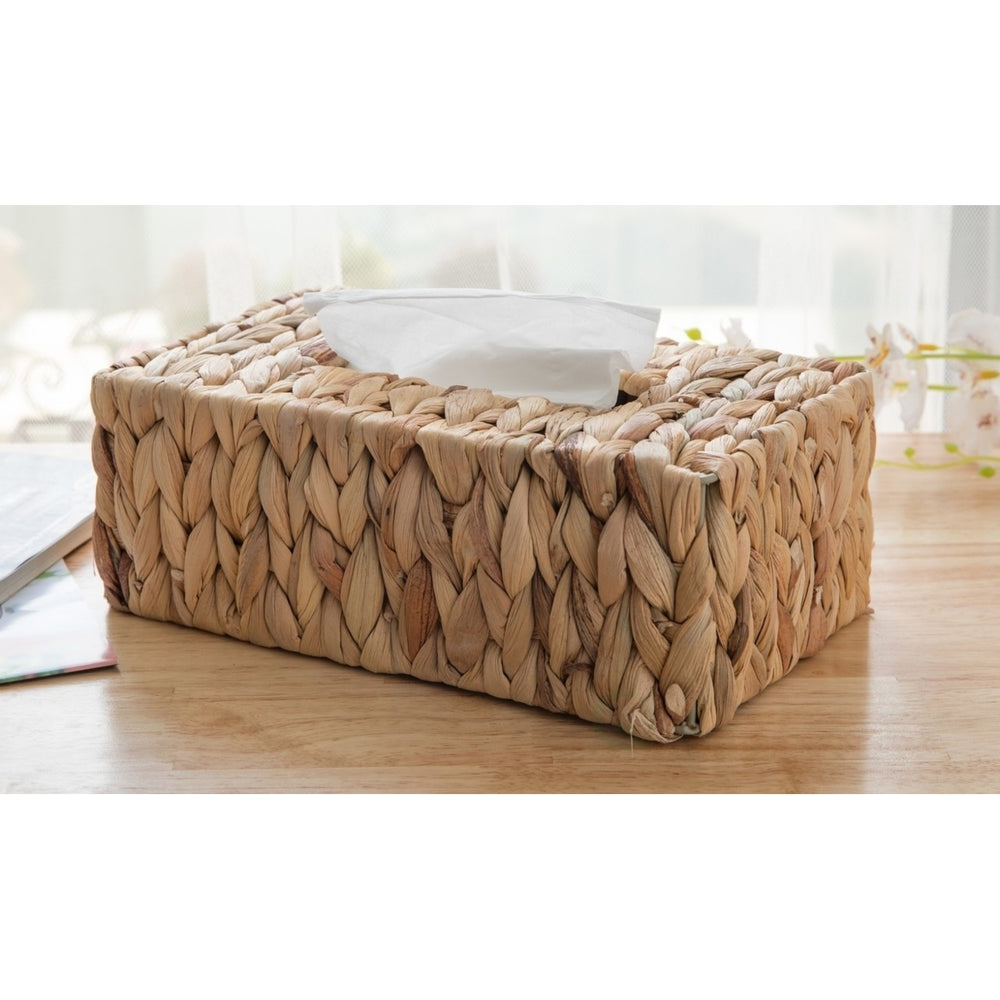 Wicker Tissue Box Cover Water Hyacinth Rectangle 10x6x4 Natural Image 2