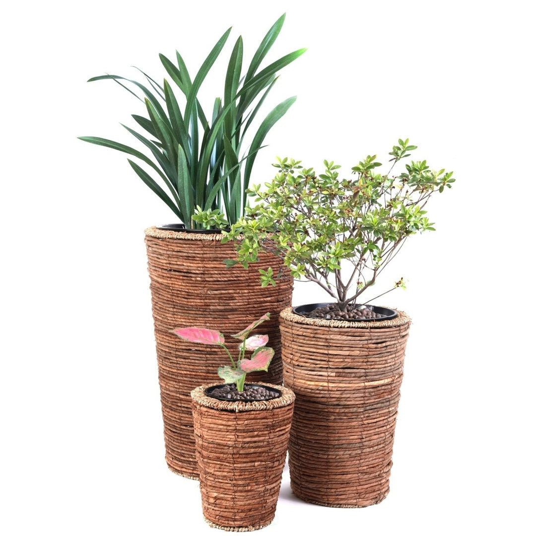 Wicker Banana Rope Tall Floor Planter with Metal Pot Image 1