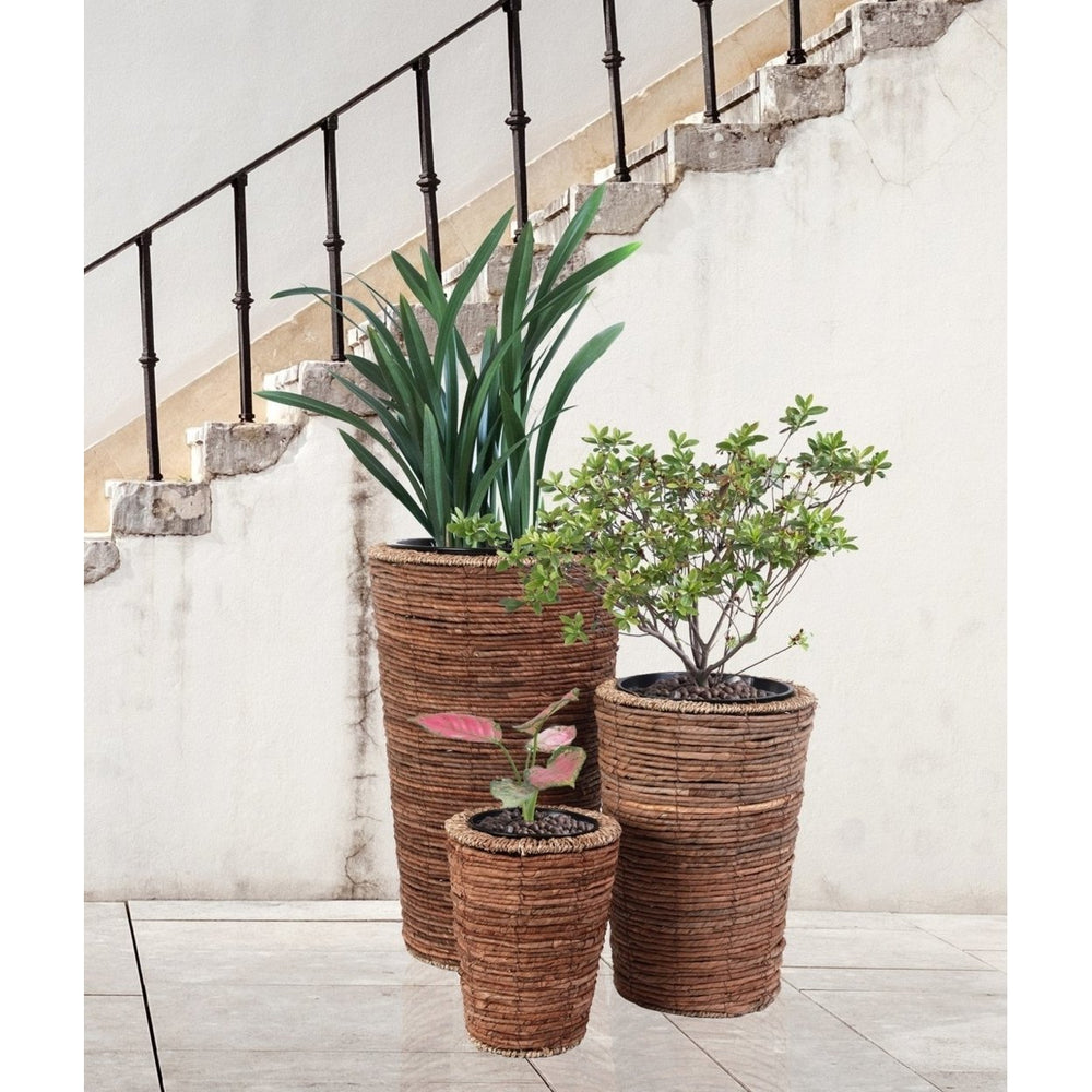 Wicker Banana Rope Tall Floor Planter with Metal Pot Image 2