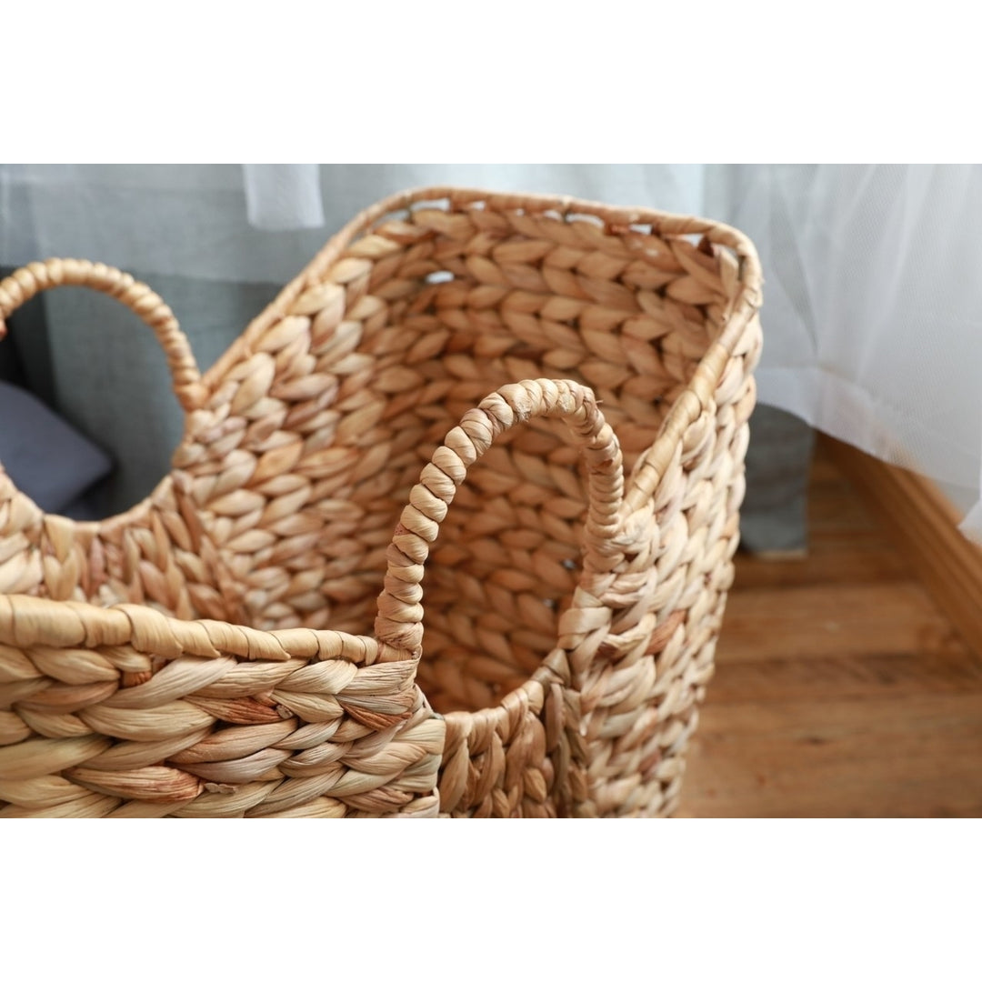 Large Wicker Laundry Basket 18x12x16 Natural Water Hyacinth Round Handles Image 5