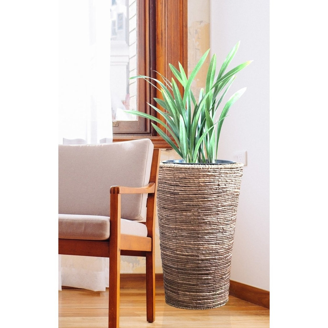 Wicker Banana Rope Tall Floor Planter with Metal Pot Image 3