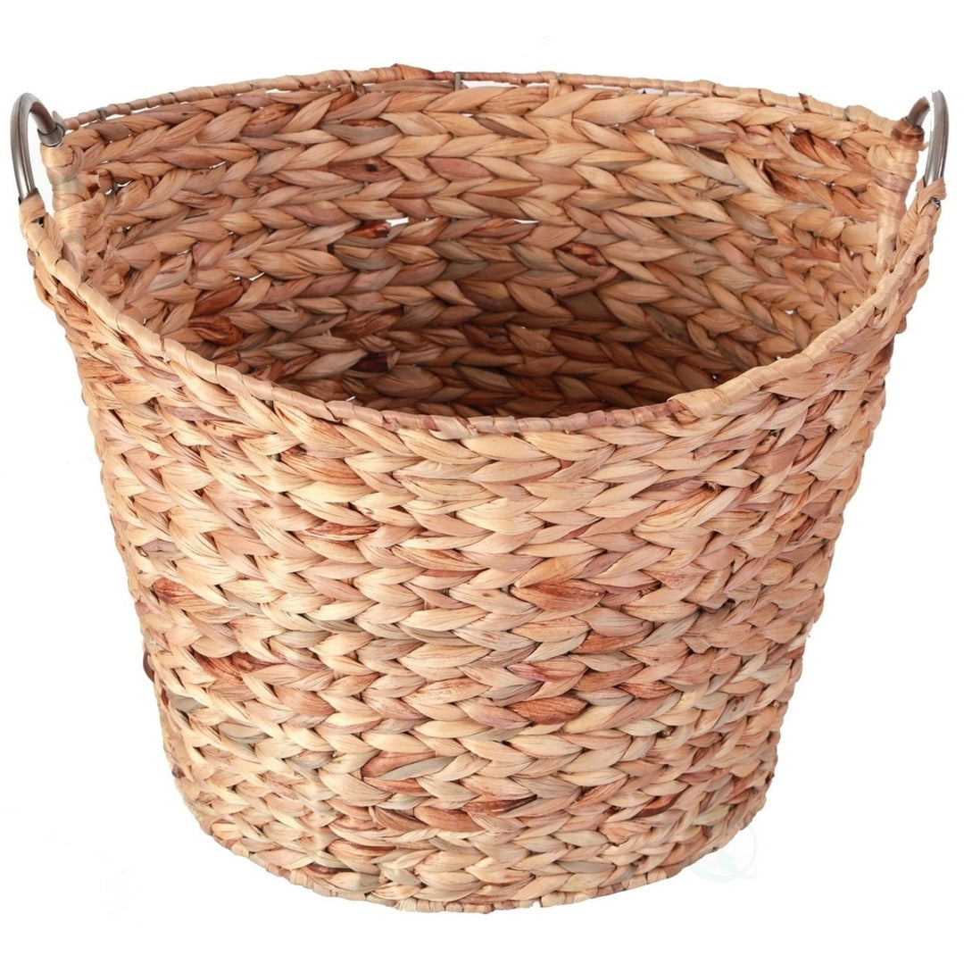 Large Round Water Hyacinth Wicker Laundry Basket 17x16 Natural Storage Solution Image 1