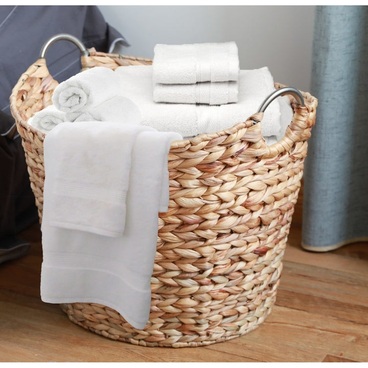 Large Round Water Hyacinth Wicker Laundry Basket 17x16 Natural Storage Solution Image 2