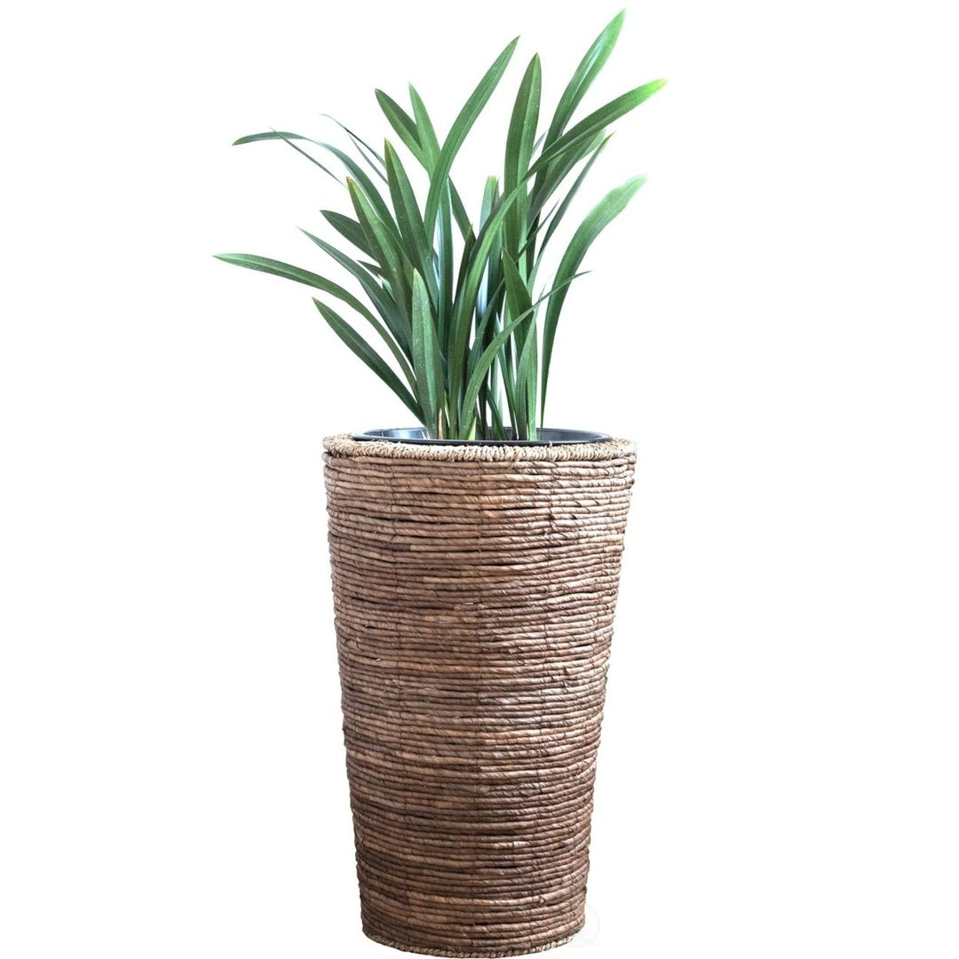 Wicker Banana Rope Tall Floor Planter with Metal Pot Image 4