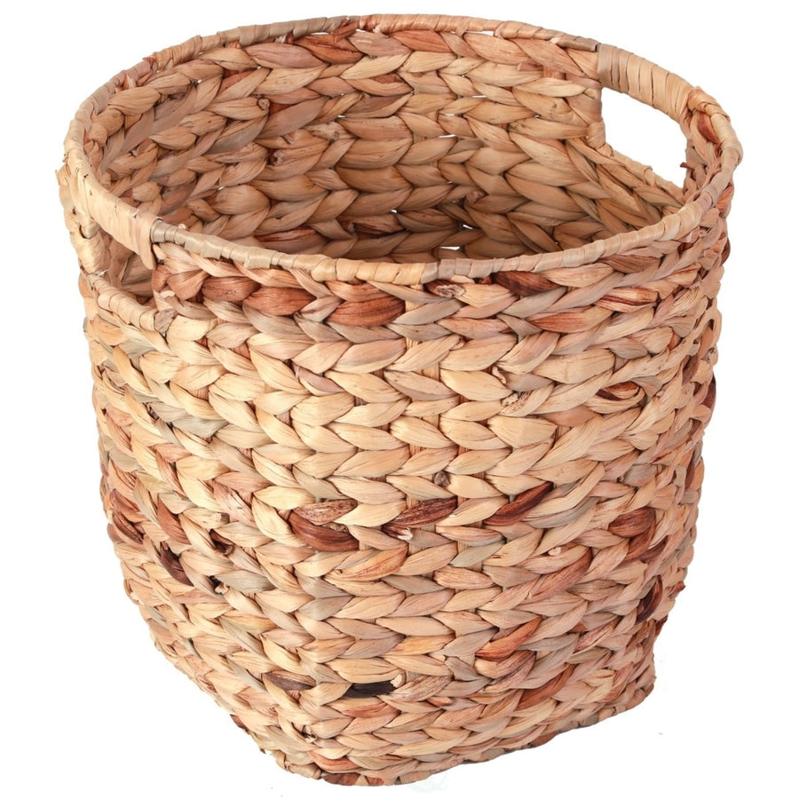 Water Hyacinth Large Round Wicker Wastebasket with Cutout Handles Image 1