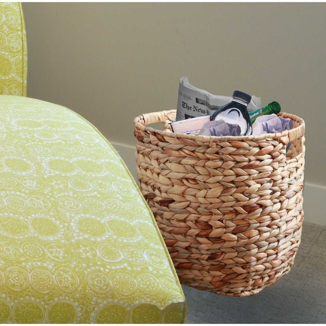 Water Hyacinth Large Round Wicker Wastebasket with Cutout Handles Image 2