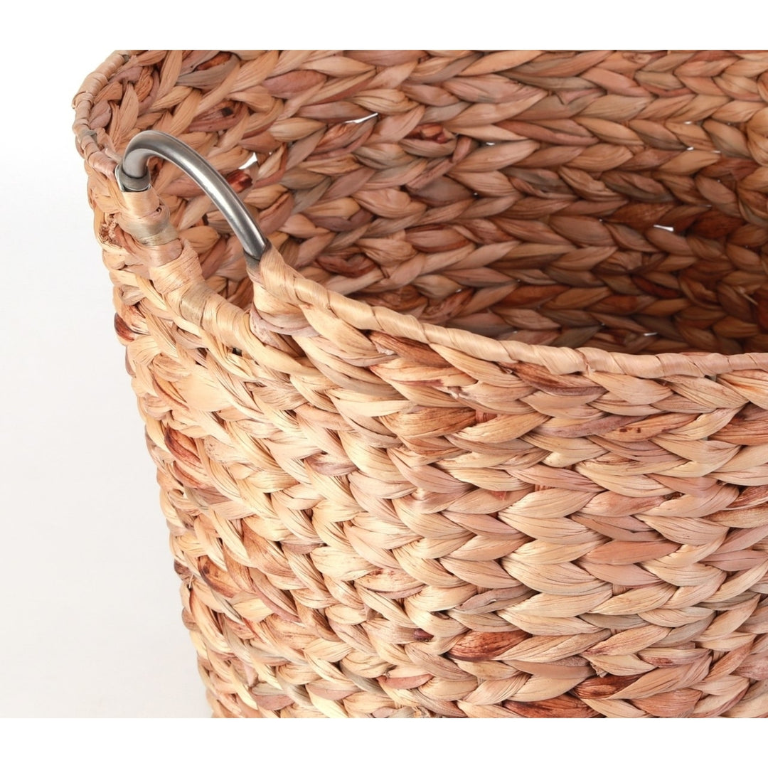 Large Round Water Hyacinth Wicker Laundry Basket 17x16 Natural Storage Solution Image 3