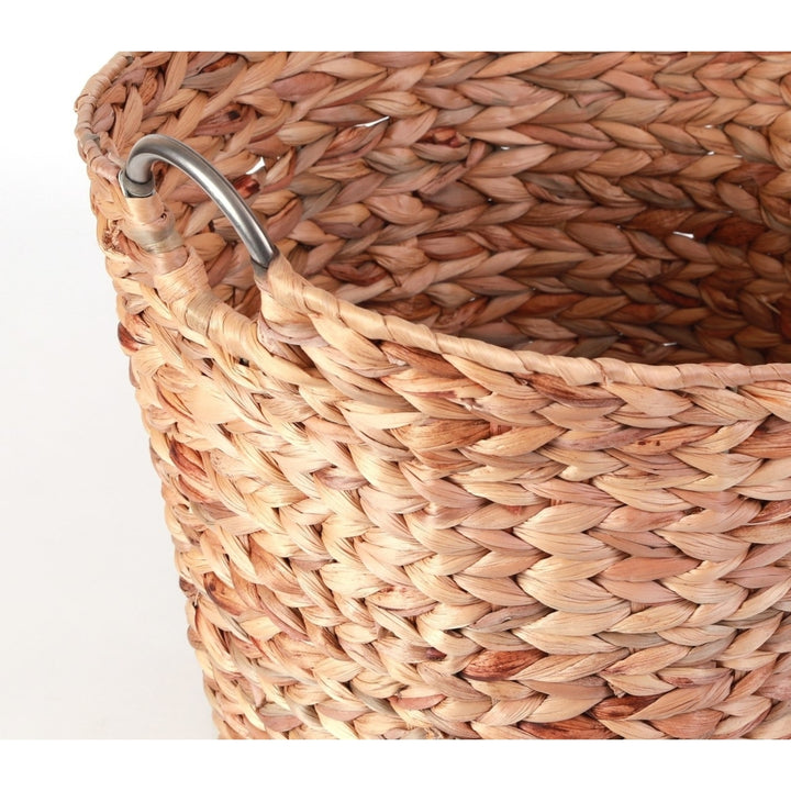 Large Round Water Hyacinth Wicker Laundry Basket 17x16 Natural Storage Solution Image 3