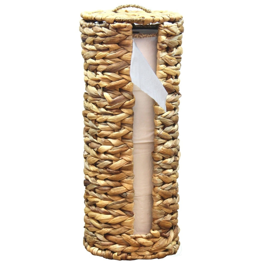 Wicker Water Hyacinth Tall Toilet Tissue Paper Holder for 4 wide rolls Image 1