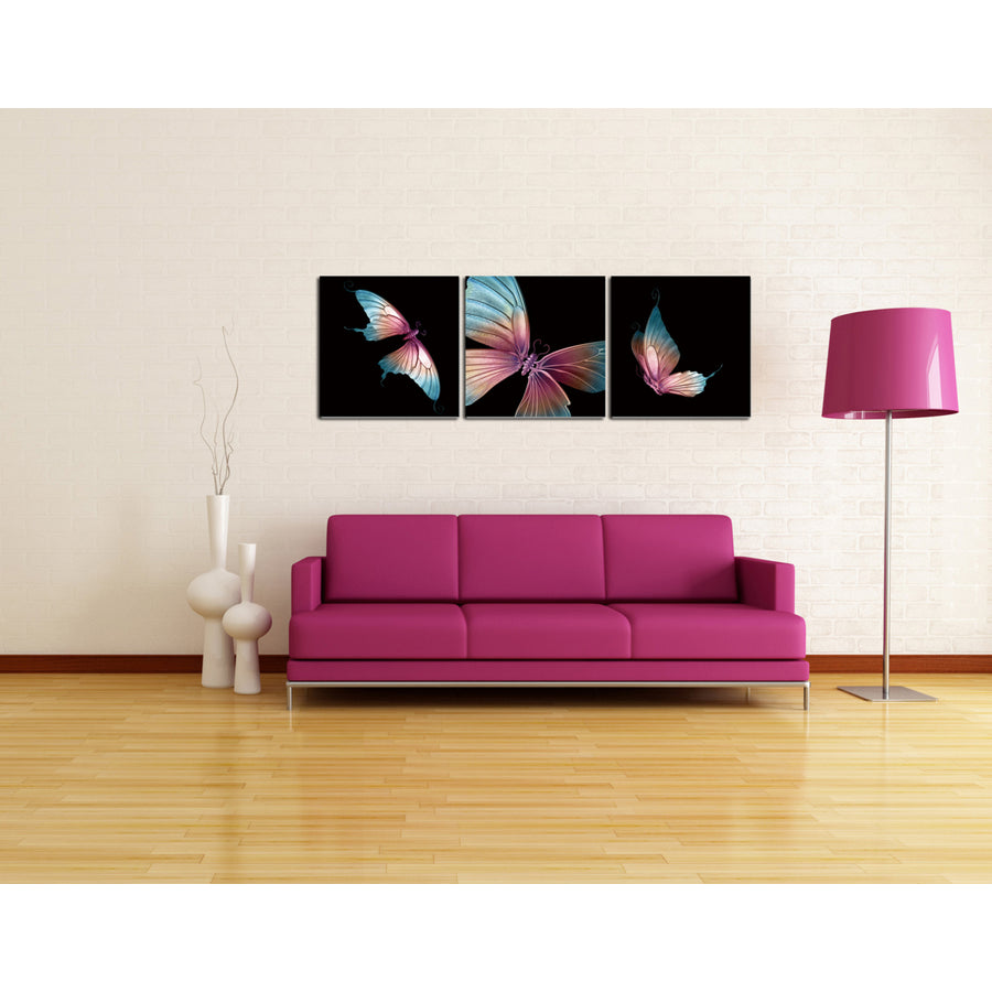 Butterfly 3 piece Wrapped Canvas Wall Art Print 16x48 inches Image 1