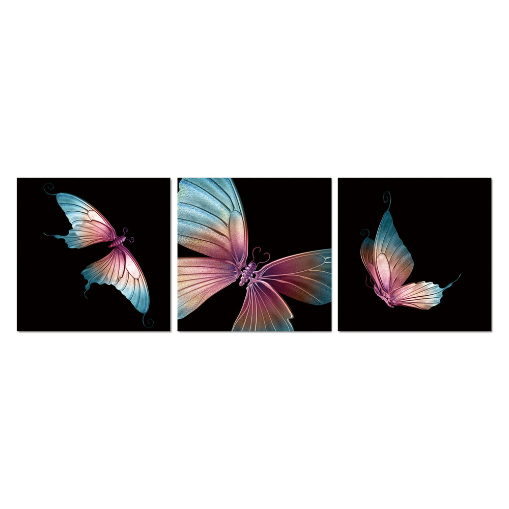 Butterfly 3 piece Wrapped Canvas Wall Art Print 16x48 inches Image 2